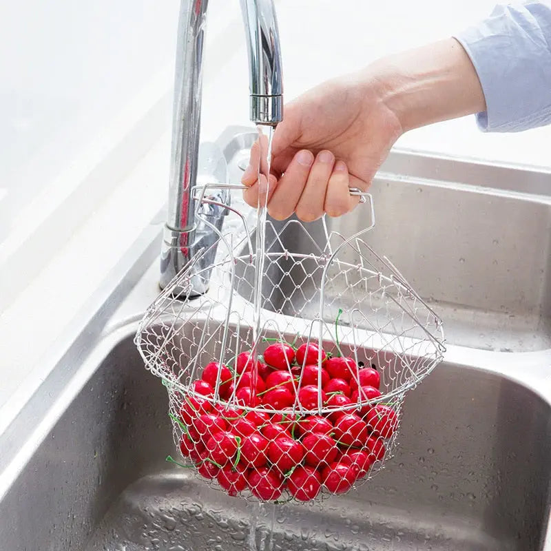 Stainless Steel Cooking Basket with Handles – Easy Draining & Serving