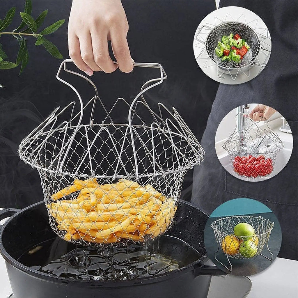 Stainless Steel Cooking Basket with Handles – Easy Draining & Serving