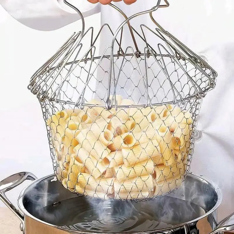 Stainless Steel Cooking Basket with Handles – Easy Draining & Serving