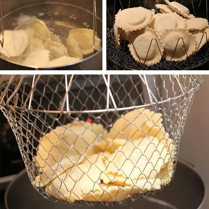 Stainless Steel Cooking Basket with Handles – Easy Draining & Serving