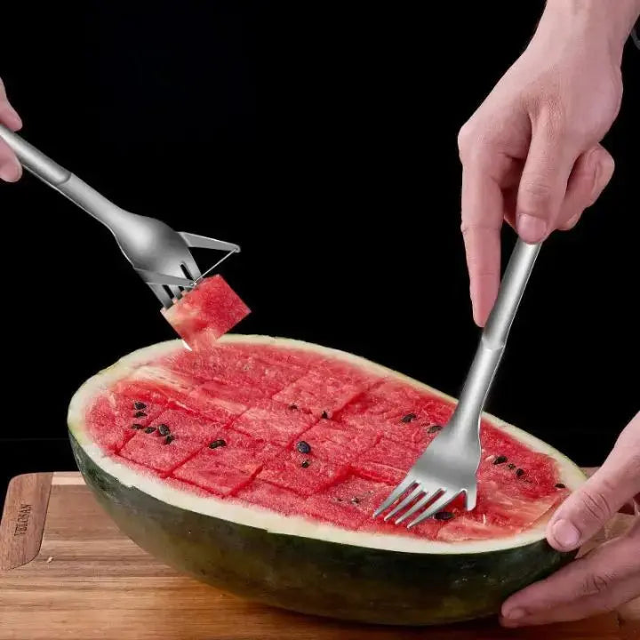 Stainless Steel Watermelon Cube Cutter & Serving Fork