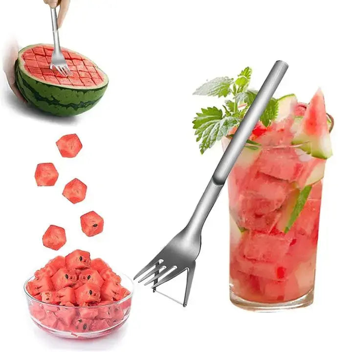 Stainless Steel Watermelon Cube Cutter & Serving Fork