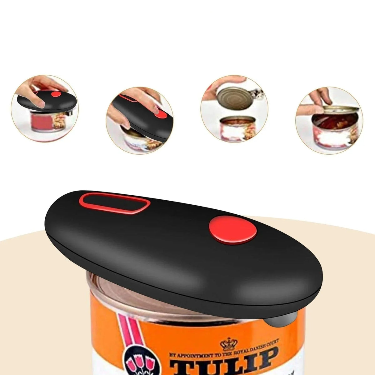 Automatic Can Opener with Ergonomic Handle and One-Button Operation