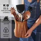 Elegant Acacia Wood Rotating Utensil Holder