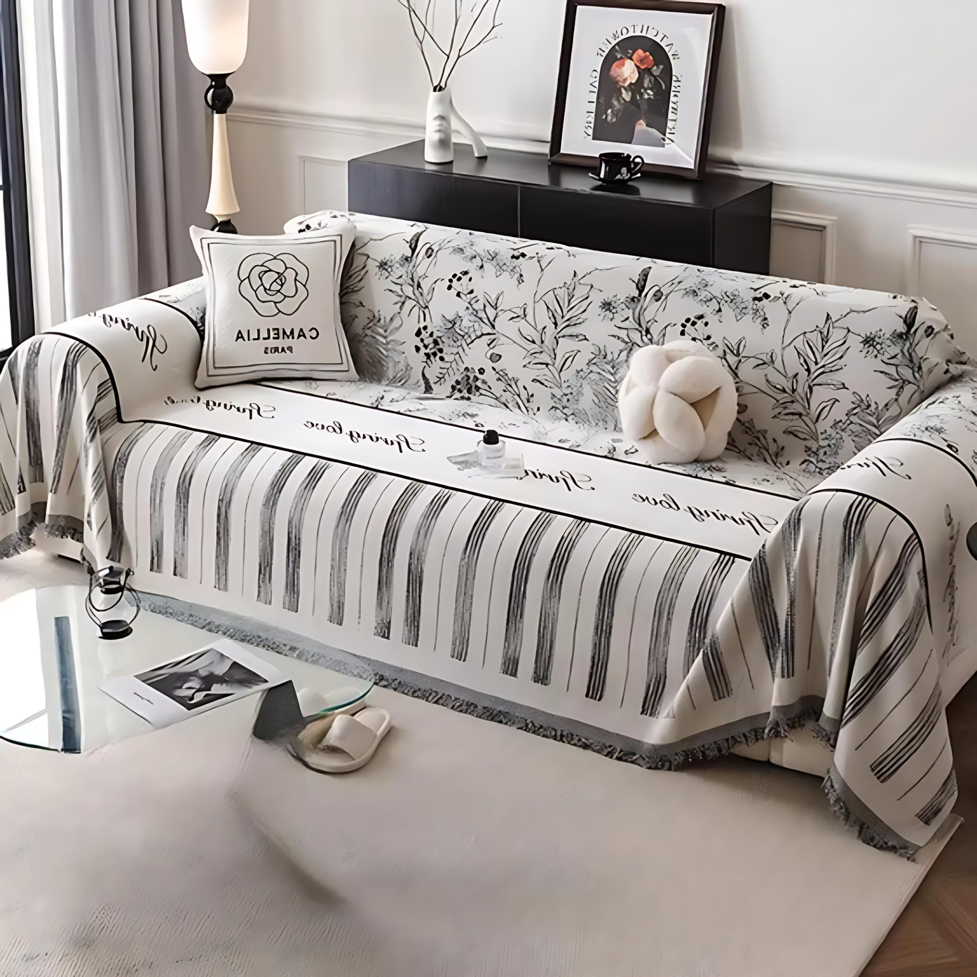 Elegant Black and White Sofa Cover Protector