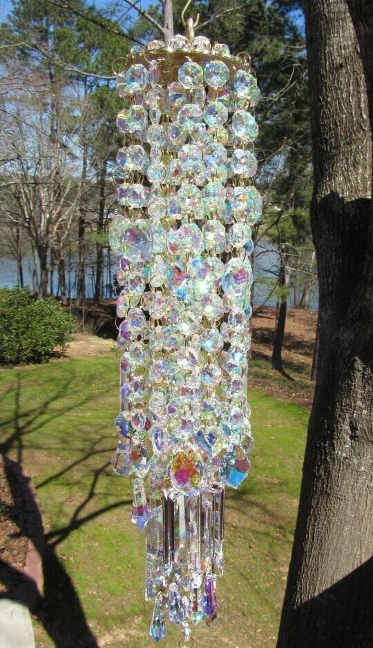 Crystal Wind Chime with Blue and Green Accents for Garden and Patio Decor
