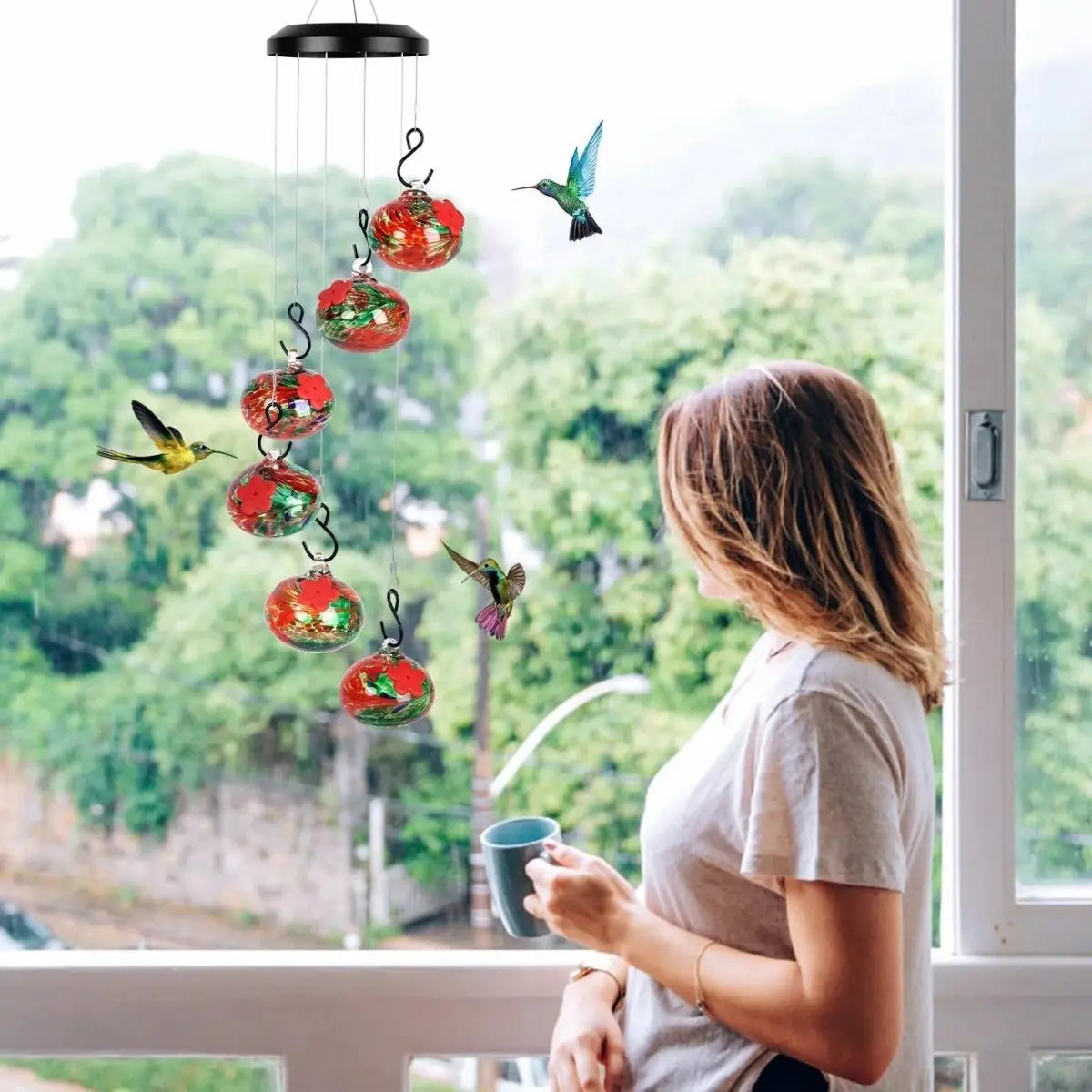 Elegant Hummingbird Feeder Station with Wind Chimes – Effortlessly Attracts Birds