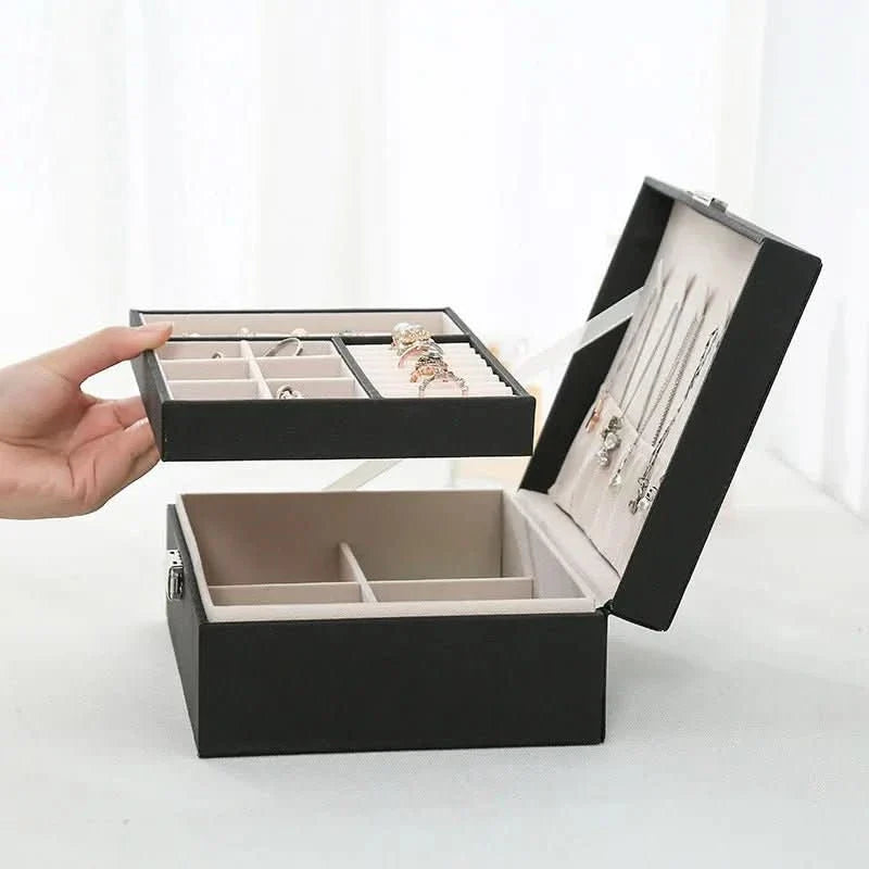 Elegant jewelry box made of wood with PU leather, 2-layered