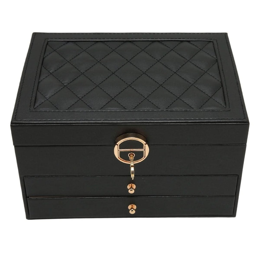 Leather Jewelry Box with Multi-Layer Storage, 17 x 23 x 13.5 cm