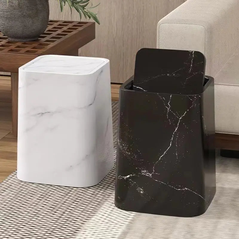 Elegant trash can in marble design with swing lid