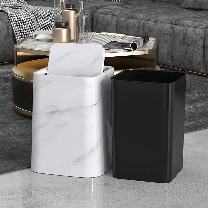 Elegant trash can in marble design with swing lid