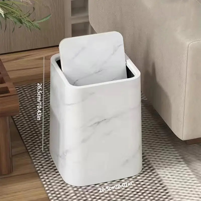 Elegant trash can in marble design with swing lid