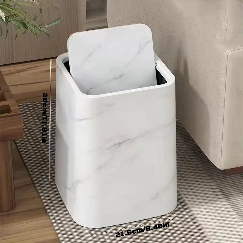 Elegant trash can in marble design with swing lid