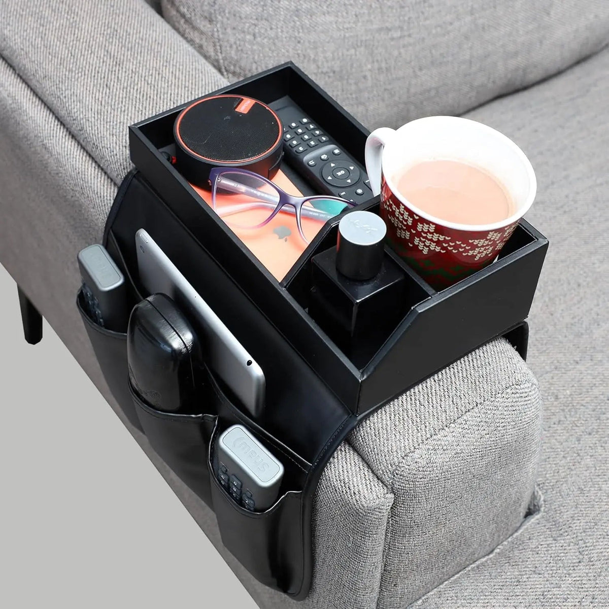 Elegant Sofa Armrest Tray with Organizer for Drinks and Accessories