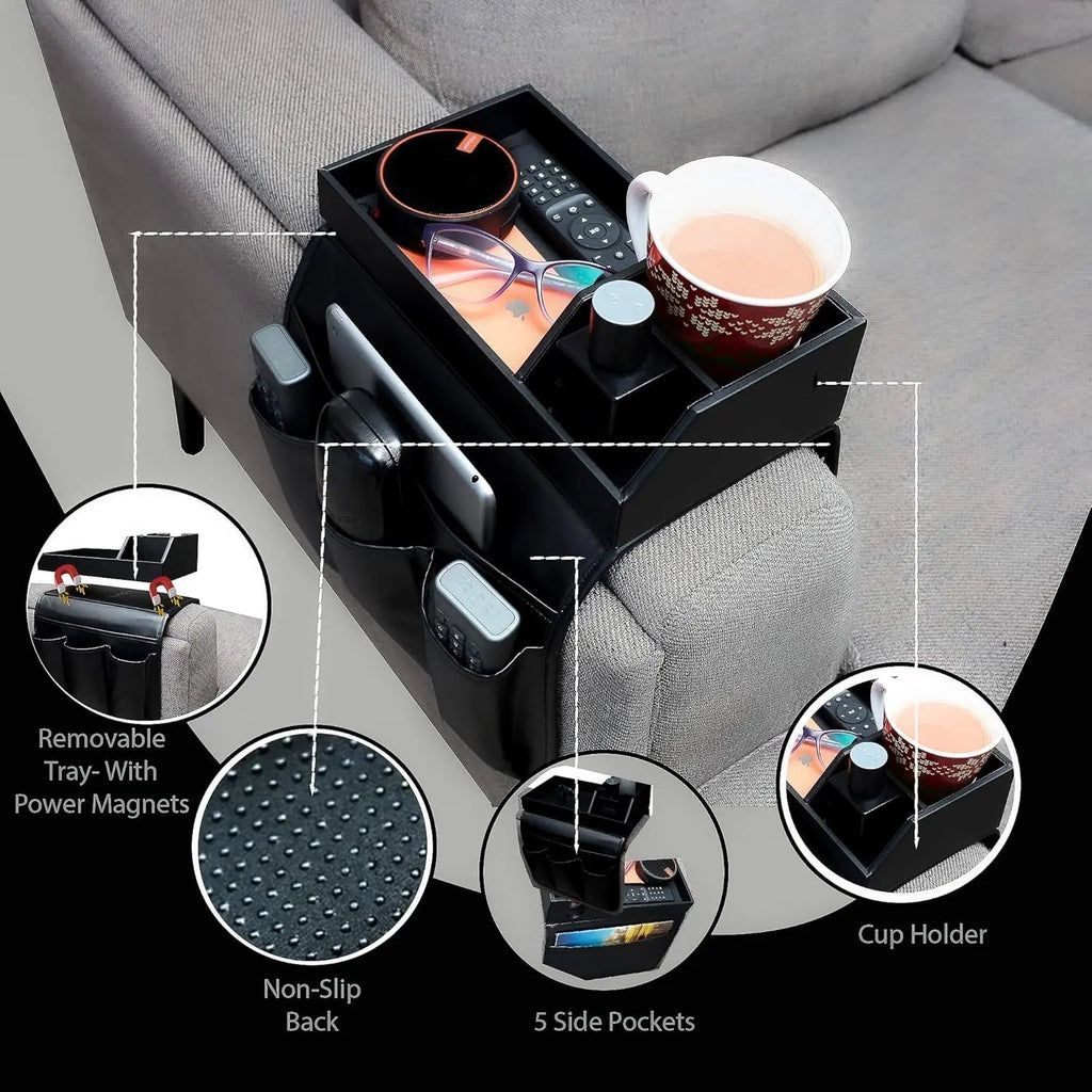 Elegant Sofa Armrest Tray with Organizer for Drinks and Accessories
