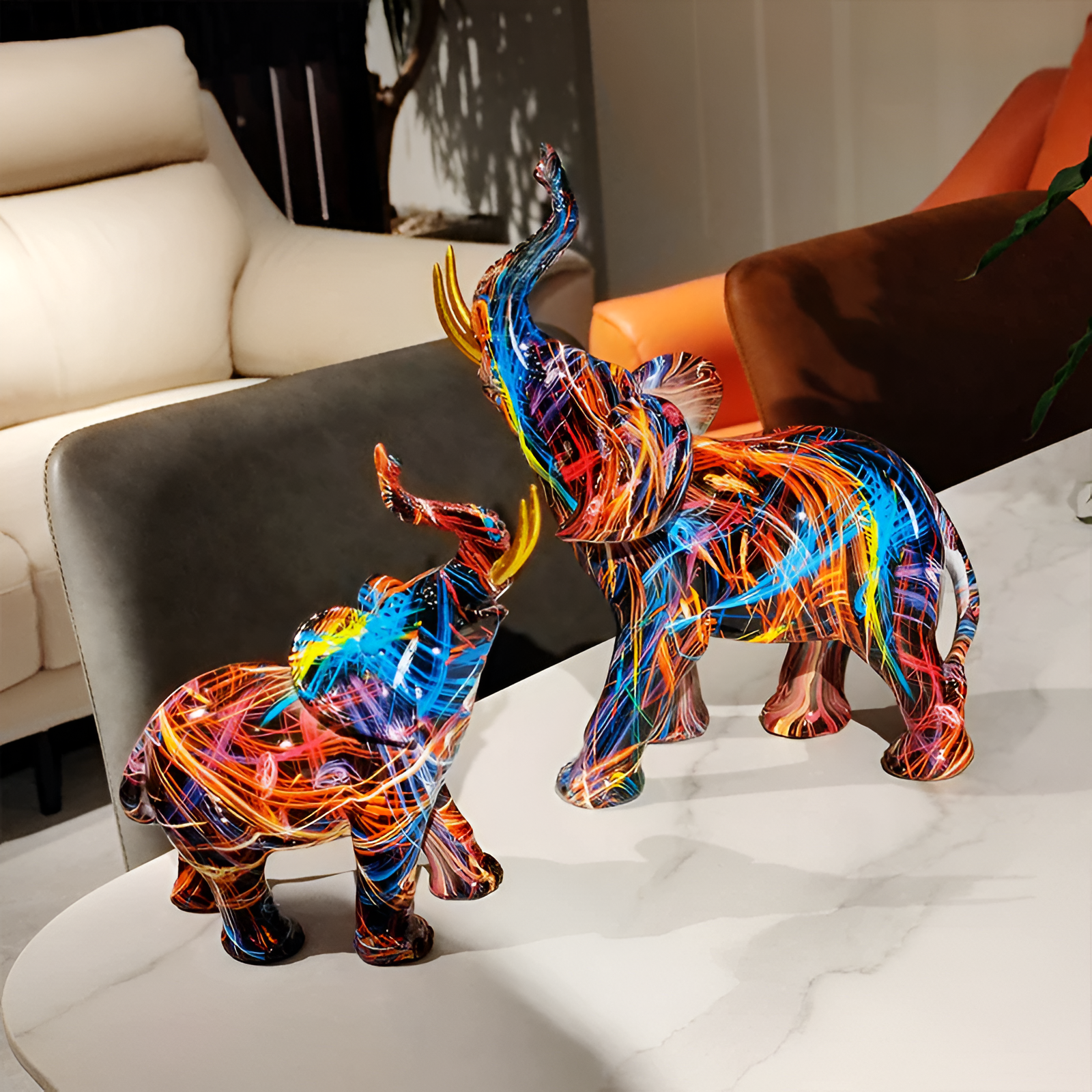 ColorPower Elephant Statue – Decorative Statue with Lively Patterns