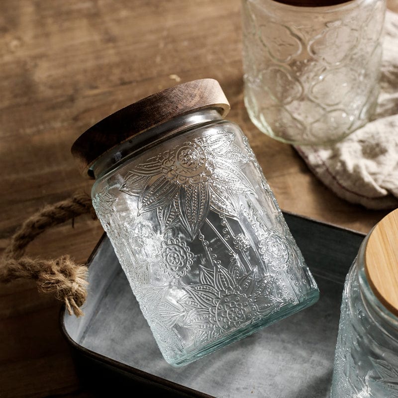 Embossing Flower Glass Container