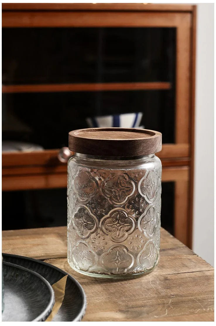 Embossing Flower Glass Container