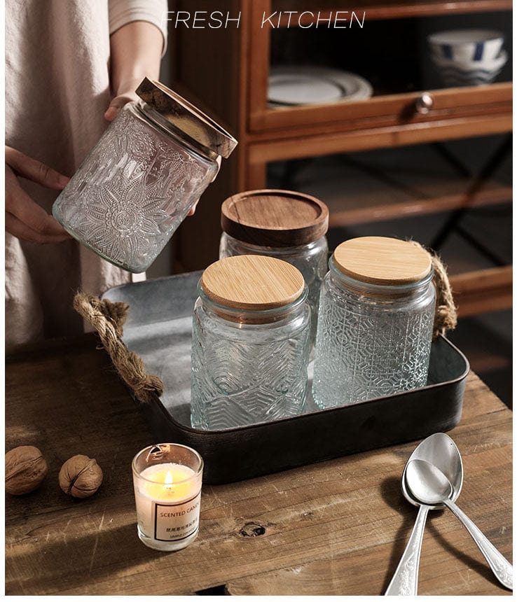 Embossing Flower Glass Container