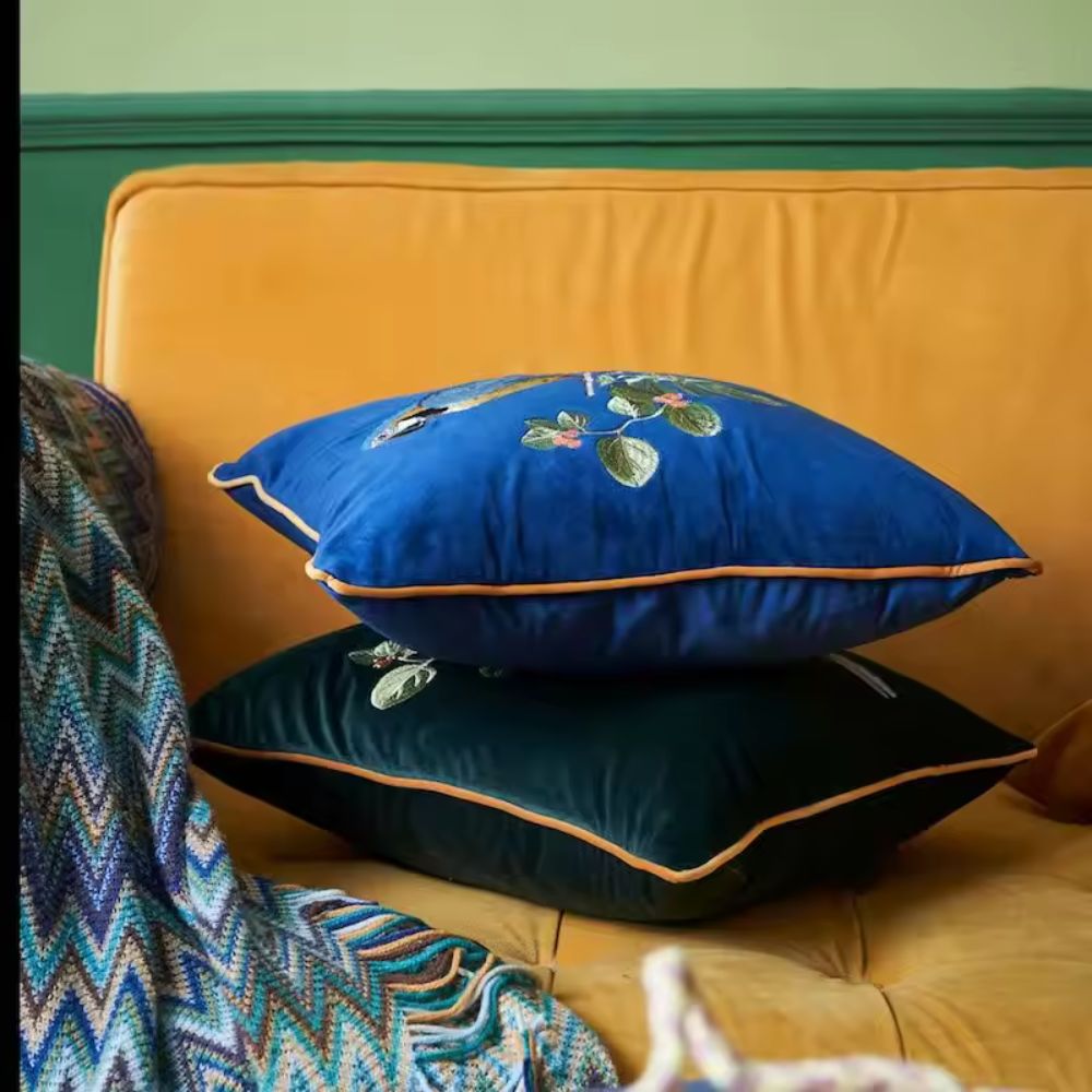 Embroidered Parrot Cushion