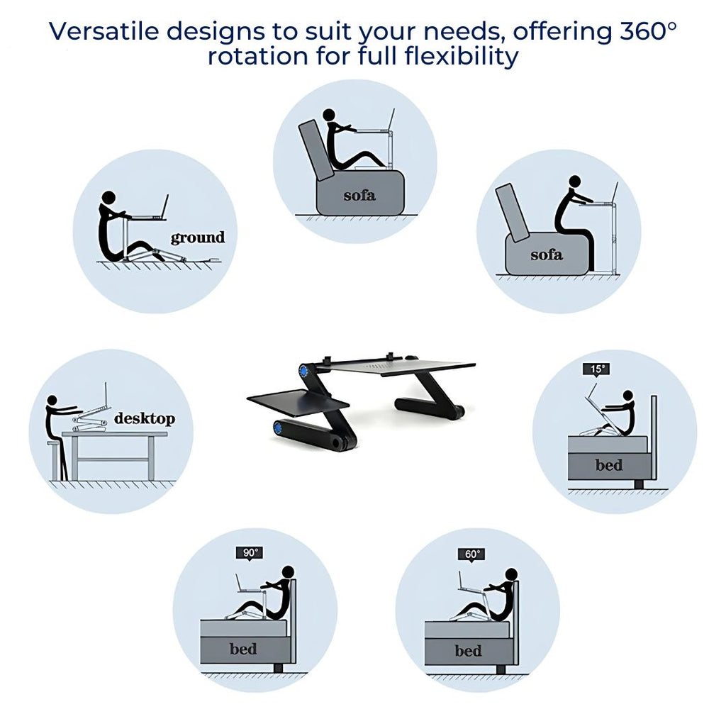 Adjustable Laptop Stand for Bed, Couch & Desk - Ergonomic Design with Cooling Function for Comfort and Productivity
