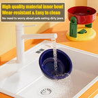 Elevated feeding bowl with tilt to prevent choking