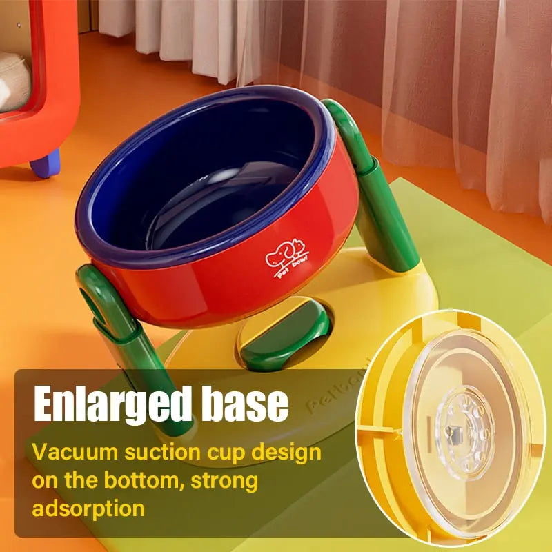 Elevated feeding bowl with tilt to prevent choking
