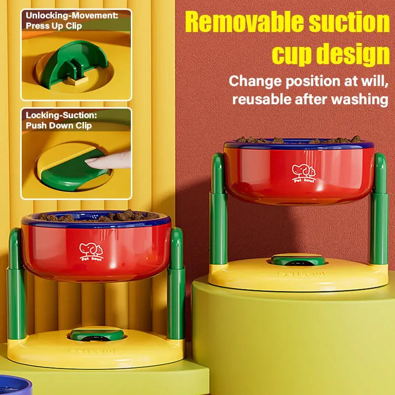 Elevated feeding bowl with tilt to prevent choking
