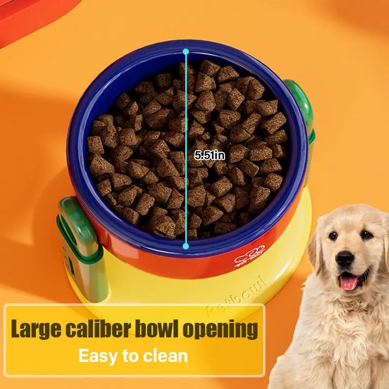 Elevated feeding bowl with tilt to prevent choking