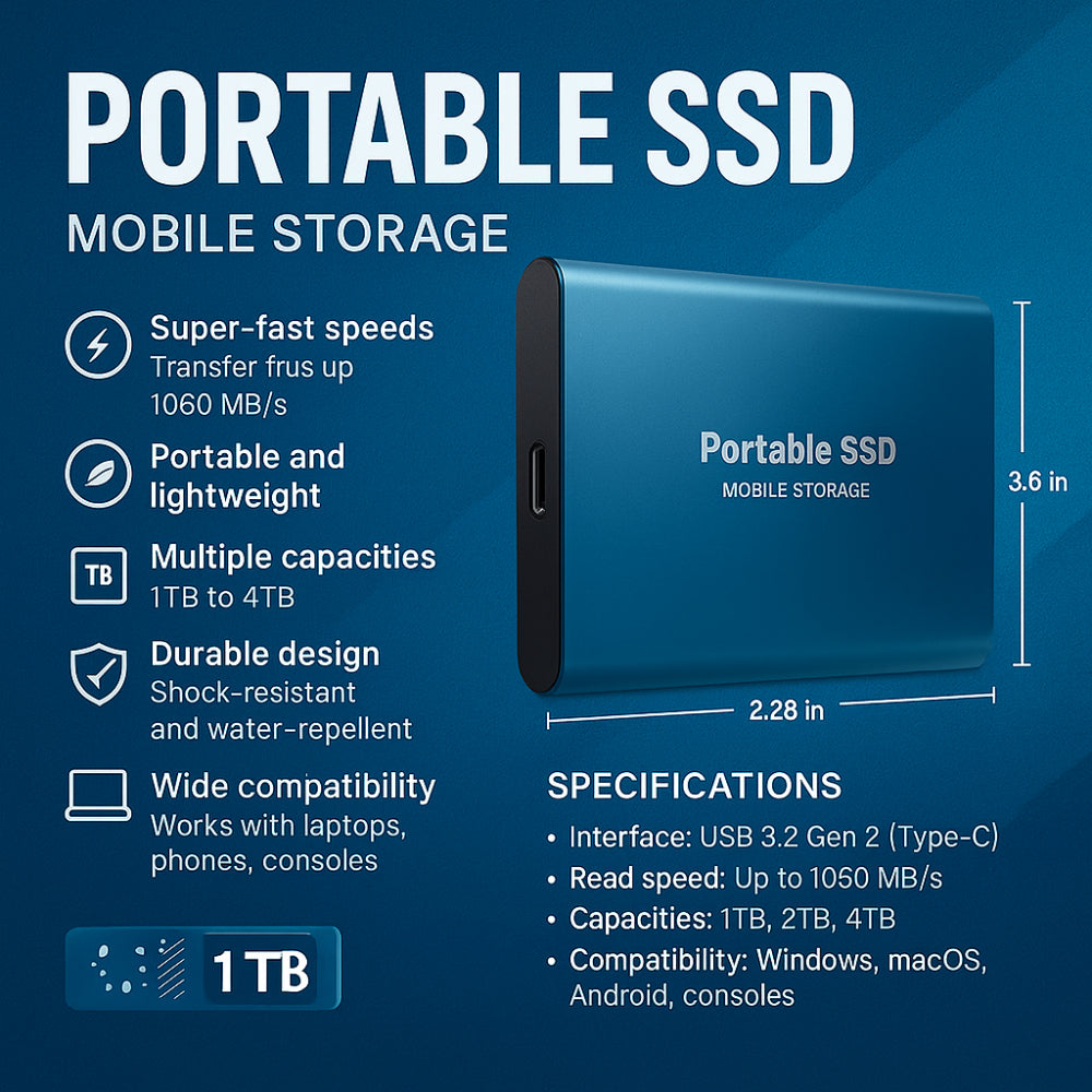 External SSD Drive Aluminum Portable Storage