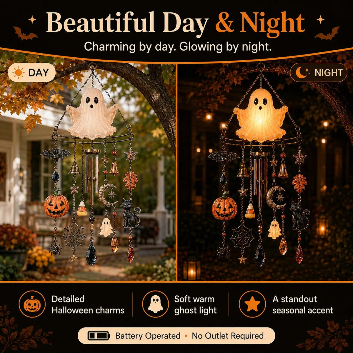 Glow-in-the-Dark Ghost Halloween Wind Chime