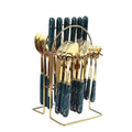 24-piece cutlery set with green handle