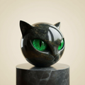 NoirCat Sculpture – Black Cat Head with Hypnotic Eyes