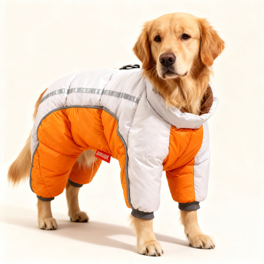 Warm & waterproof winter jacket for dogs with reflective stripes