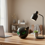 NoirCat Sculpture – Black Cat Head with Hypnotic Eyes