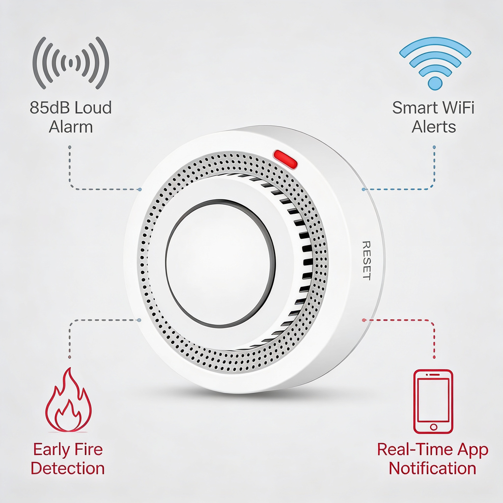 Smart WiFi Smoke Detector Fire Alarm 85dB – SafeSense