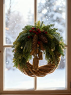 Handmade Bohemian Winter Wreath | Bells, Pinecones & Berries | 43 cm | Indoor/Outdoor