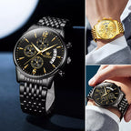 Luxury Gold Three-Eye Chronograph Dial Automatic Mechanical Watch