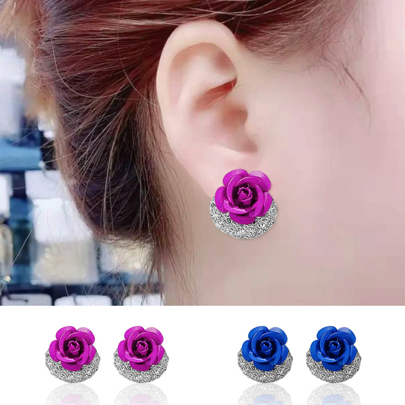 Blue Rose Stud Earrings
