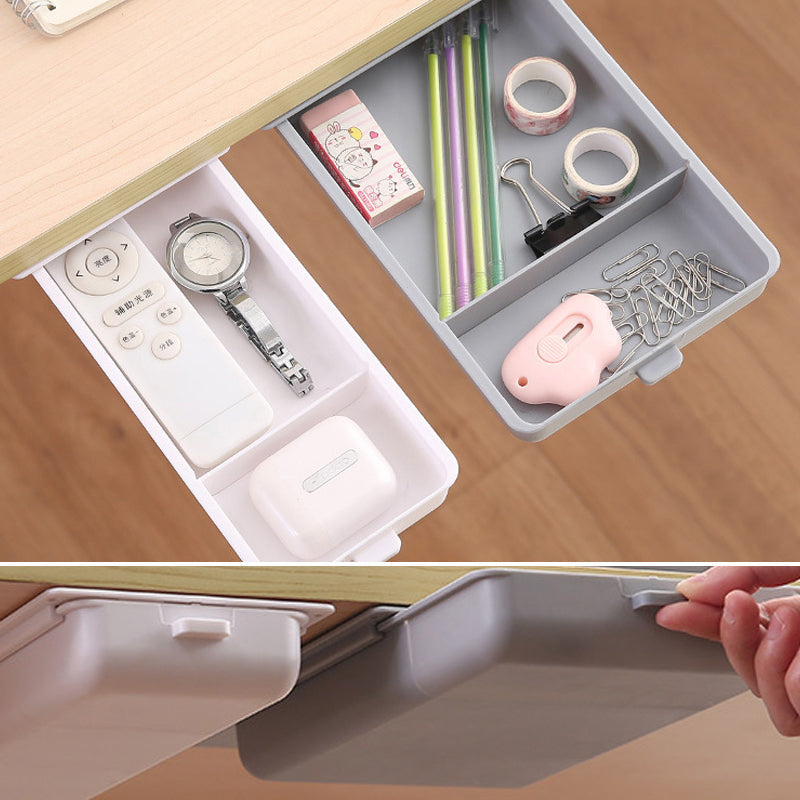 Concealed Under-Desk Storage Drawer with Push-to-Close Design