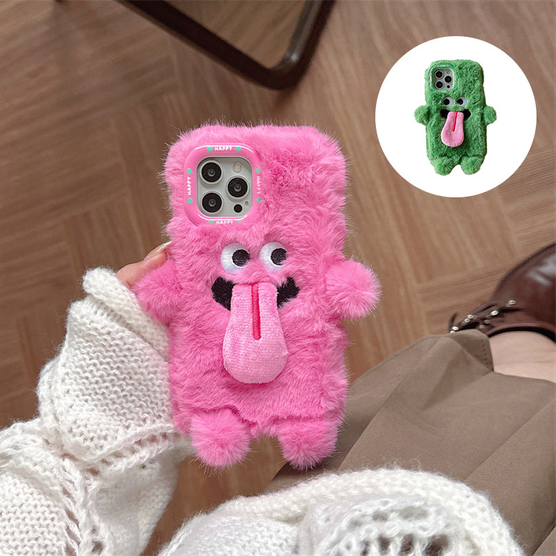 Funny Tongue Sticking Out Plush Phone Case For iPhone