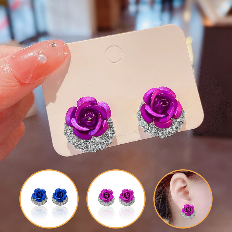 Blue Rose Stud Earrings