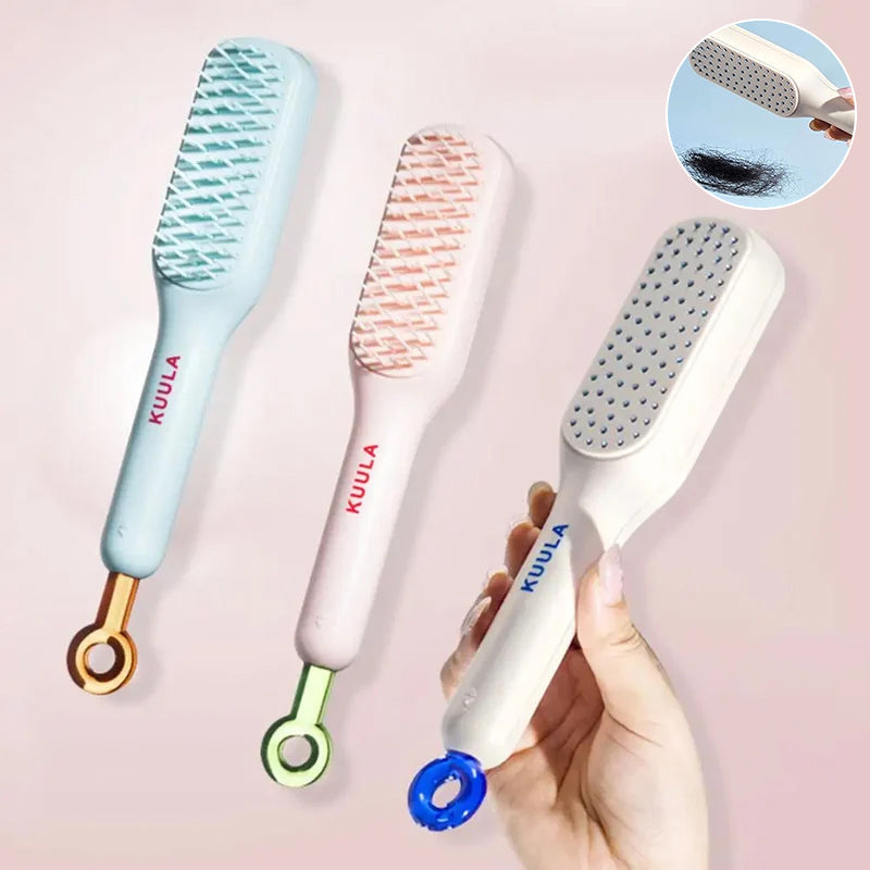 Self-cleaning anti-static massage comb