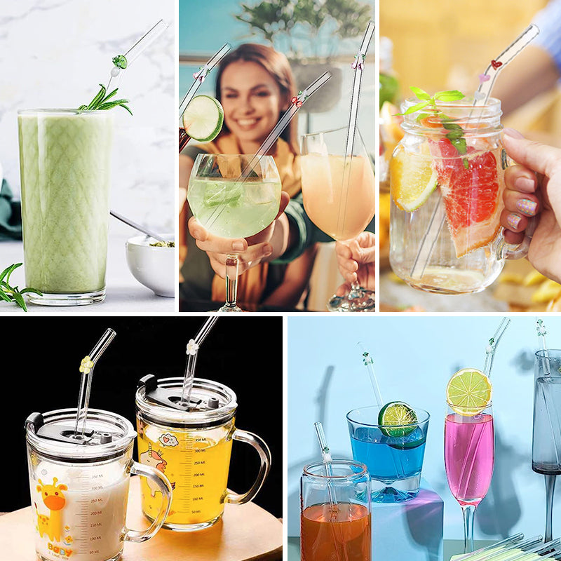 6 PCS Reusable Stained Glass Straws with Cleaning Brush