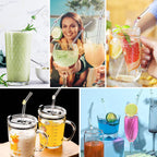 6 PCS Reusable Stained Glass Straws with Cleaning Brush
