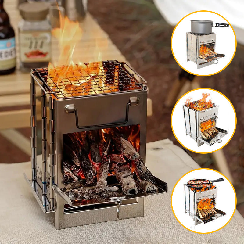 Outdoor Folding Wood Stove Mini Stainless Steel Grill Camping Picnic