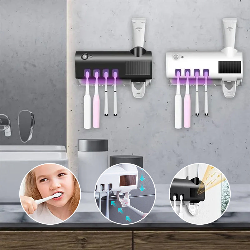 Smart UV Light Sterilizer Toothbrush Holder, Wall Mounted Toothpaste Dispenser