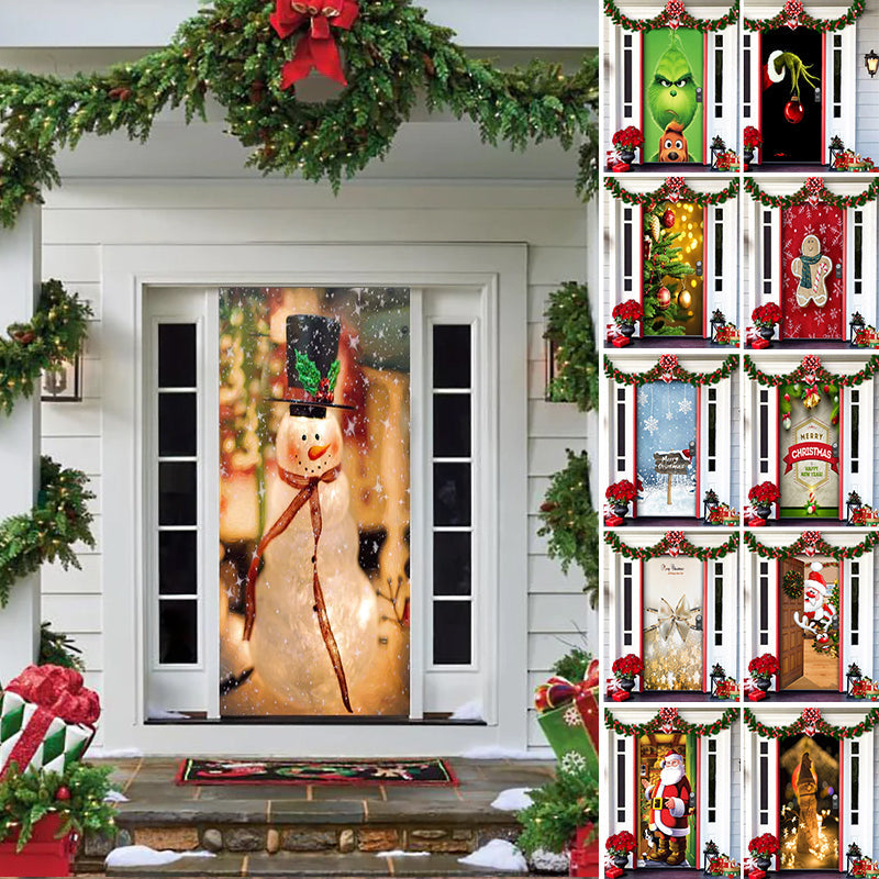 Christmas Door Decoration | Fabric Door Cover | Washable & Reusable
