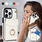 Leather Wallet Case with Ring & Lanyard for iPhone