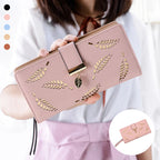 Long wallet for women with leaf pattern